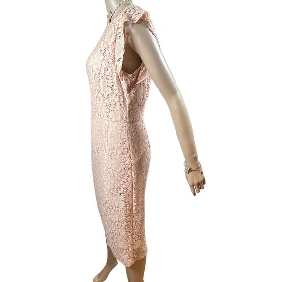 Zara Basic Collection Pink Lace Midi Dress Sleeveless Ruffle Trim Size M (040) - Picture 4 of 16